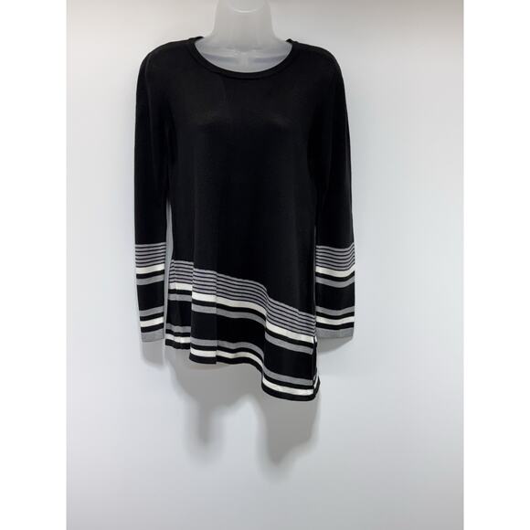 Calvin Klein Asymmetrical Striped Split Side Hem Pullover Crewneck Sweater Small - Picture 1 of 7